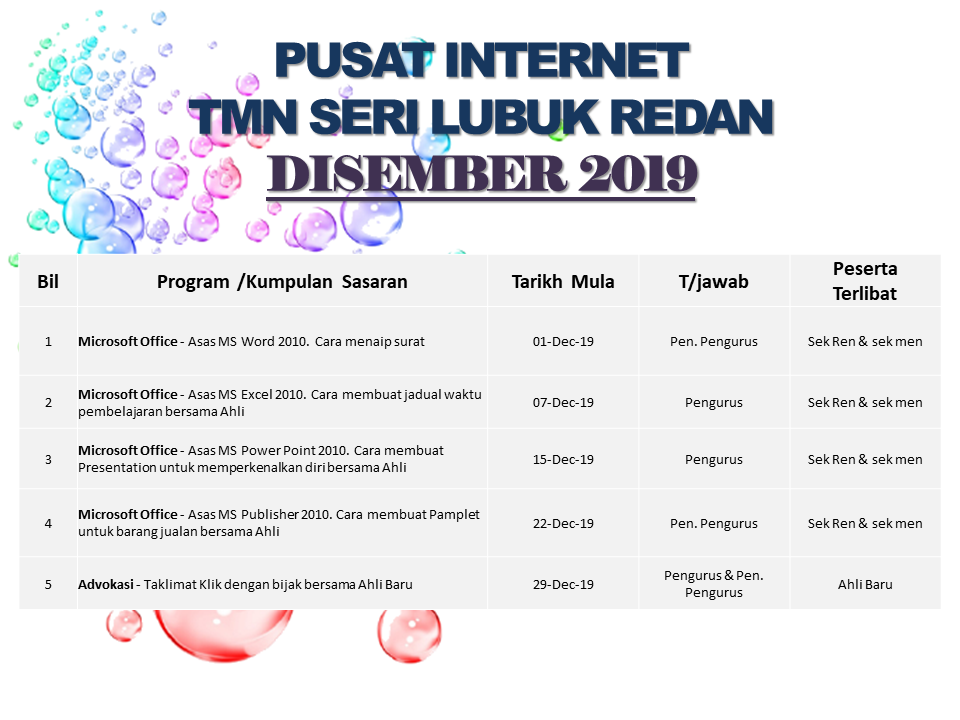 JADUAL AKTIVITI DISEMBER 2019