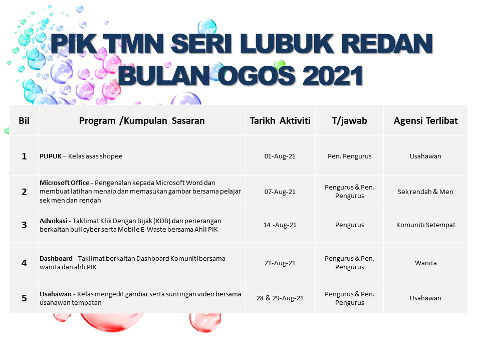 JADUAL AKTIVITI OGOS 2021